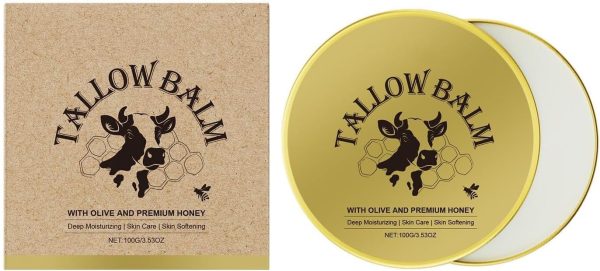 Beef Tallow for Skin Moisturizer, Tallow and Honey Cream Face, Organic Beef Tallow Balm with Castor Oil, Honey Beeswax, Grass Fed Tallow Balm for Face And Body, Hydrating, 3.53 oz