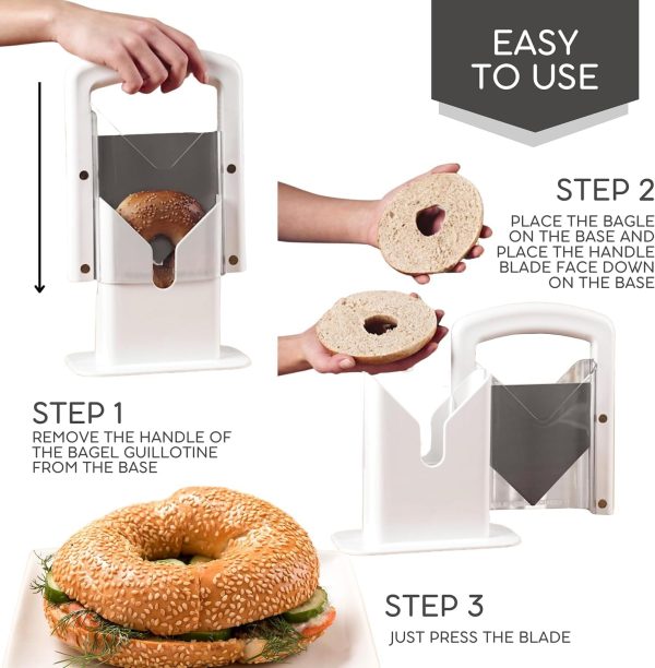 ⁦Tazweeq Bagel Cutter Slicer, Stainless Steel Adjustable Blade Cutter Slicer, Ergonomic Design Kitchen Bread Slicing Gadget, Ideal for Home and Commercial Use（White）⁩ - الصورة ⁦4⁩