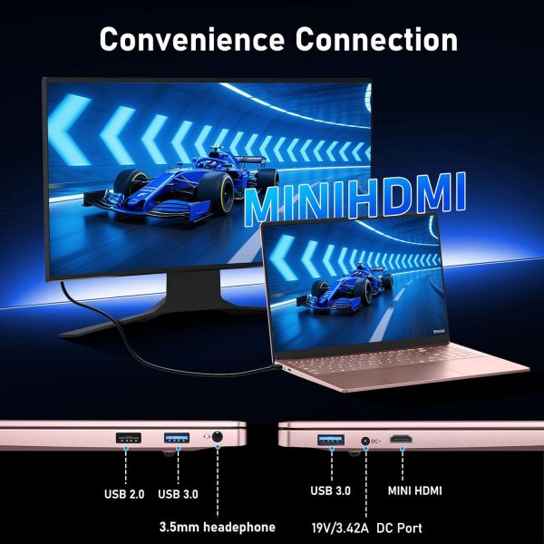 ⁦FUNYET Gaming Laptop, 16 Inch Laptop Computer with Win 11 Pro, 12th Gen N150 Processor(up to 3.6GHz), 16GB RAM 512GB SSD, Backlit Keyboard, FHD 1920 * 1200, Bluetooth. Rose Gold.⁩ - الصورة ⁦7⁩