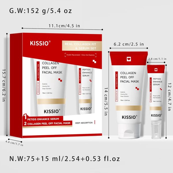 ⁦KISSIO Collagen Wrapping Mask Set,Enhance Serum and Peel Off Facil Mask for Elasticity,Hydrating,Glowing and Plumping Skin,Face Mask with Collagen,Peptide and Niacinamide,Skin Care⁩ - الصورة ⁦8⁩