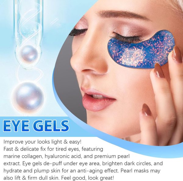 ⁦ALIVER Eye Gels with Natural Marine Collagen Hyaluronic & Pearl Under Eye Patches (12 Pcs), Under Eye Masks for Puffy Eyes & Dark Circles & Eye Bags, Face Moisturizer Treatment, Reduce Wrinkles⁩ - الصورة ⁦3⁩