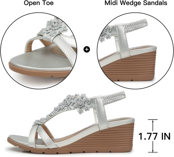 ⁦TEMOFON Wedge Sandals for Women Casual Summer Comfortable Bohemia Beach Sandals Open Toe Mid Heel Rhinestones Platform Shoes Sandal⁩ - الصورة ⁦5⁩