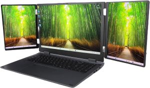 XUMIUZIY 16 Inch Triple Screen Laptop, Three Screen Foldable Portable Laptop, 16GB RAM 2TB SSD, WIFI6 RJ45 Facial Recognition (UK Plug)