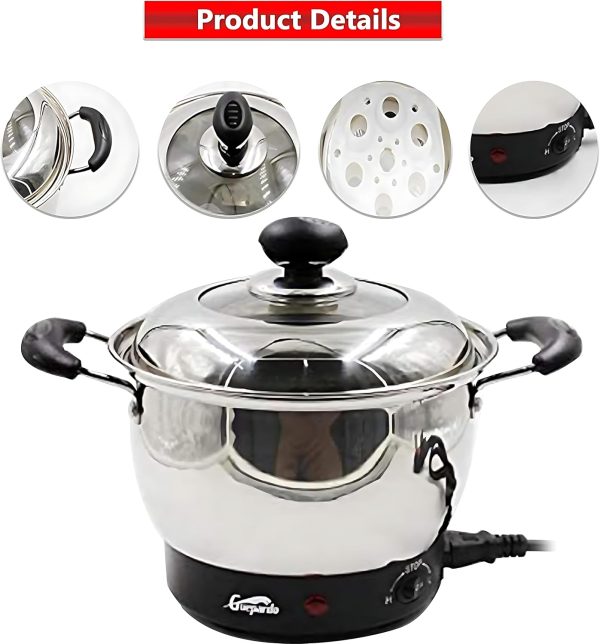 ⁦Biki Electric Egg Boiler, 600W, Soft-Steamed Eggs, Vegetables and Dumplings, Stainless Steel Tray, 5-Eggs Capacity, Silver 2 Year Warranty | قدر كهربائي لطهي البيض من الاستانلس بقوة 600 واط⁩ - الصورة ⁦2⁩