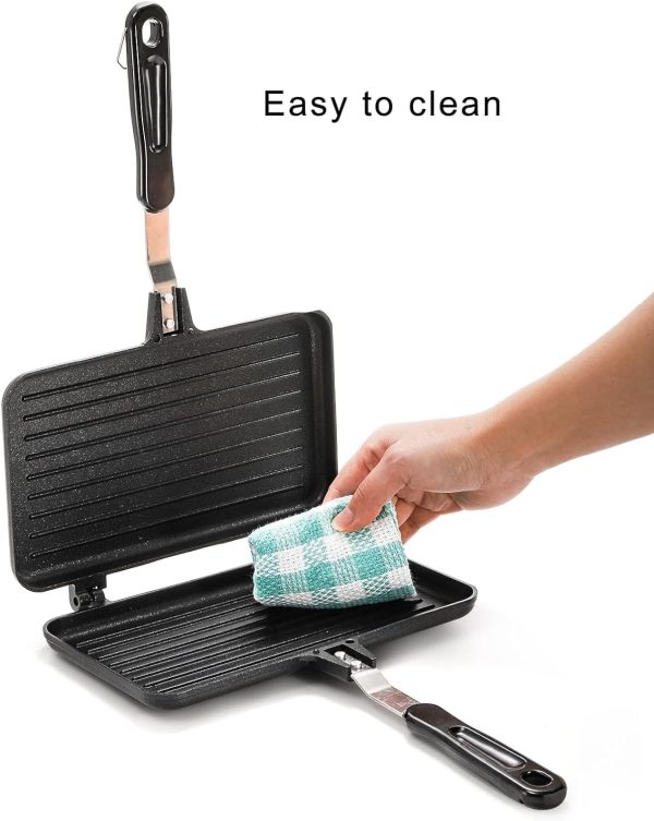 ⁦ALMEKAQUZ Sandwich Maker, Grilled Sandwich and Panini Maker Pan, with Non-Stick Plates and Handle, Stovetop Toasted Sandwich Maker Aluminum Flip Pan for Home Kitchen, Camping Cookware Equipment.⁩ - الصورة ⁦4⁩