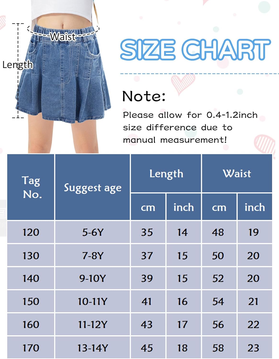 SEAUR Kids Girls Denim Skirt Elastic Waist Casual Jean Skirt Summer A Line Denim Skirt Blue Pleated Stretch Skirt Breathable Soft Baggy Skirt with Pockets for 5-14 Years 4 SEAUR Kids Girls Denim Skirt Elastic Waist Casual Jean Skirt Summer A Line Denim Skirt Blue Pleated Stretch Skirt Breathable Soft Baggy Skirt with Pockets for 5-14 Years - الصورة 4