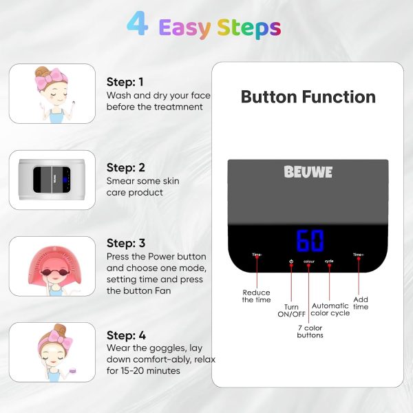 ⁦Beuwe Red-Light-Therapy-for-Face，Led Face Mask Light Therapy Red & Blue Rejuvenation Tool SPA Equipment Led Neck Body Hand Mask for Skincare at Home⁩ - الصورة ⁦5⁩