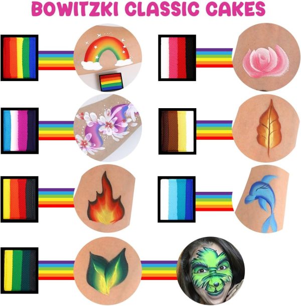 ⁦Bowitzki Face Paint Kit Professional Split Cake Face Painting Set For Kids Adults 12x10 gm with Stencil One Stroke Non Toxic Rainbow Flora Dolphin Unicorn Flame Body Paint Halloween Christmas Makeup⁩ - الصورة ⁦2⁩