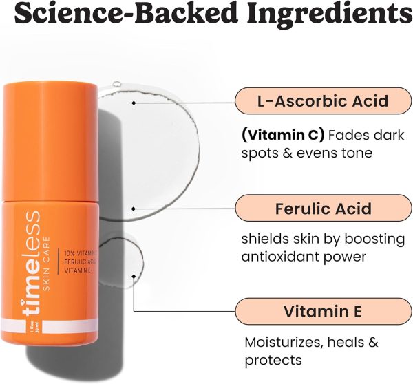 ⁦Timeless Skin Care Vitamin C Plus E 10 Percent Ferulic Acid Serum For Unisex 1 oz Serum⁩ - الصورة ⁦2⁩
