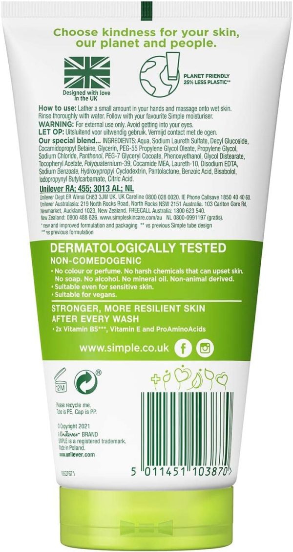 ⁦Simple Kind to Skin Moisturising Facial Wash (150ml) - Pack of 2⁩ - الصورة ⁦3⁩