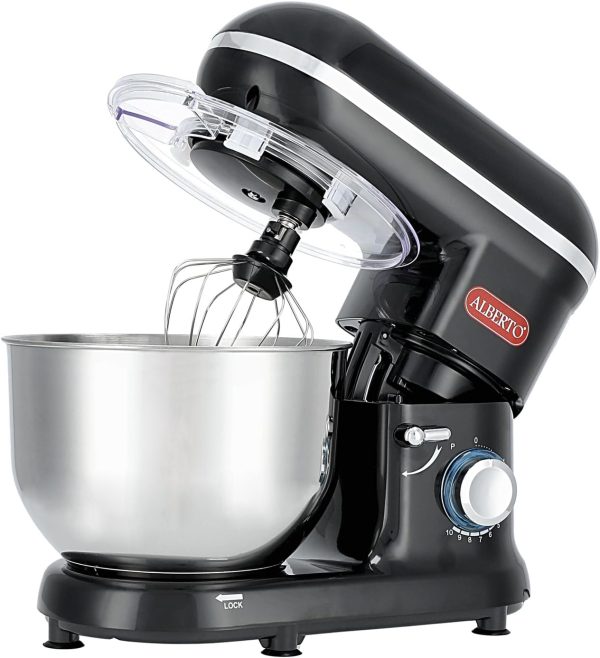 ⁦Alberto 560W Mixer, 10 Speeds, Pulse Function, 5.5L Bowl, Egg Whisk, Beater, Dough Hook (Black)⁩ - الصورة ⁦6⁩