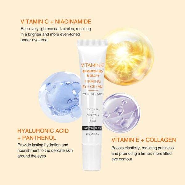 ⁦Neutriherbs Eye Cream Vitamin C Eye Gel for Dark Circles and Puffiness Repair Under Eye Cream with Hyaluronic Acid 20g e/0.7 oz.⁩ - الصورة ⁦3⁩