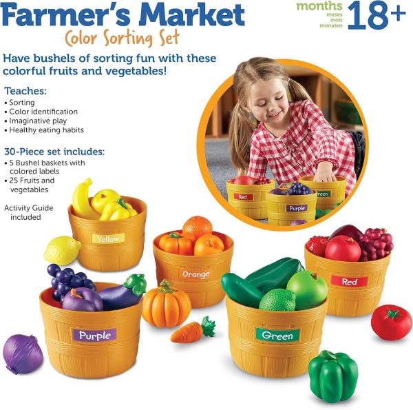 ⁦Kids Kitchen Chopping Toys, Pretend Fruit and Vegetable Accessories with Color Sorting Storage Basket, Plastic Mini Chopping Board and Knife, Toddler Educational Toys, Children's Birthday Gift (52)⁩ - الصورة ⁦3⁩