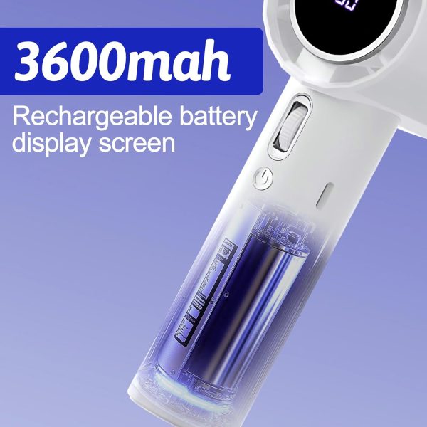 ⁦FOTN 2025 Portable Handheld Fan, High Speed Turbo Personal Fan with 100 Speed Adjustable & 3600mAh Battery USB Rechargeable, Digital Display, for Travel Camping Outdoor, Gifts for Women Men (White)⁩ - الصورة ⁦3⁩