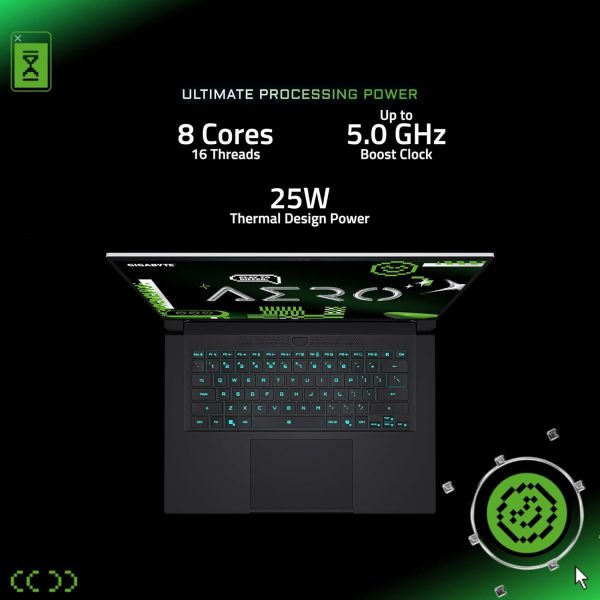 ⁦GIGABYTE - AERO X16-165Hz 2560x1600 WQXGA - NVIDIA GeForce RTX 5050 - AMD Ryzen AI 7 350-1TB SSD with 16GB DDR5 RAM - Windows 11 Home AERO X16 1TH93USC94AH⁩ - الصورة ⁦4⁩