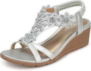 TEMOFON Wedge Sandals for Women Casual Summer Comfortable Bohemia Beach Sandals Open Toe Mid Heel Rhinestones Platform Shoes Sandal
