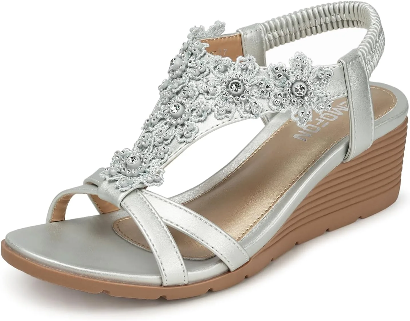 TEMOFON Wedge Sandals for Women Casual Summer Comfortable Bohemia Beach Sandals Open Toe Mid Heel Rhinestones Platform Shoes Sandal