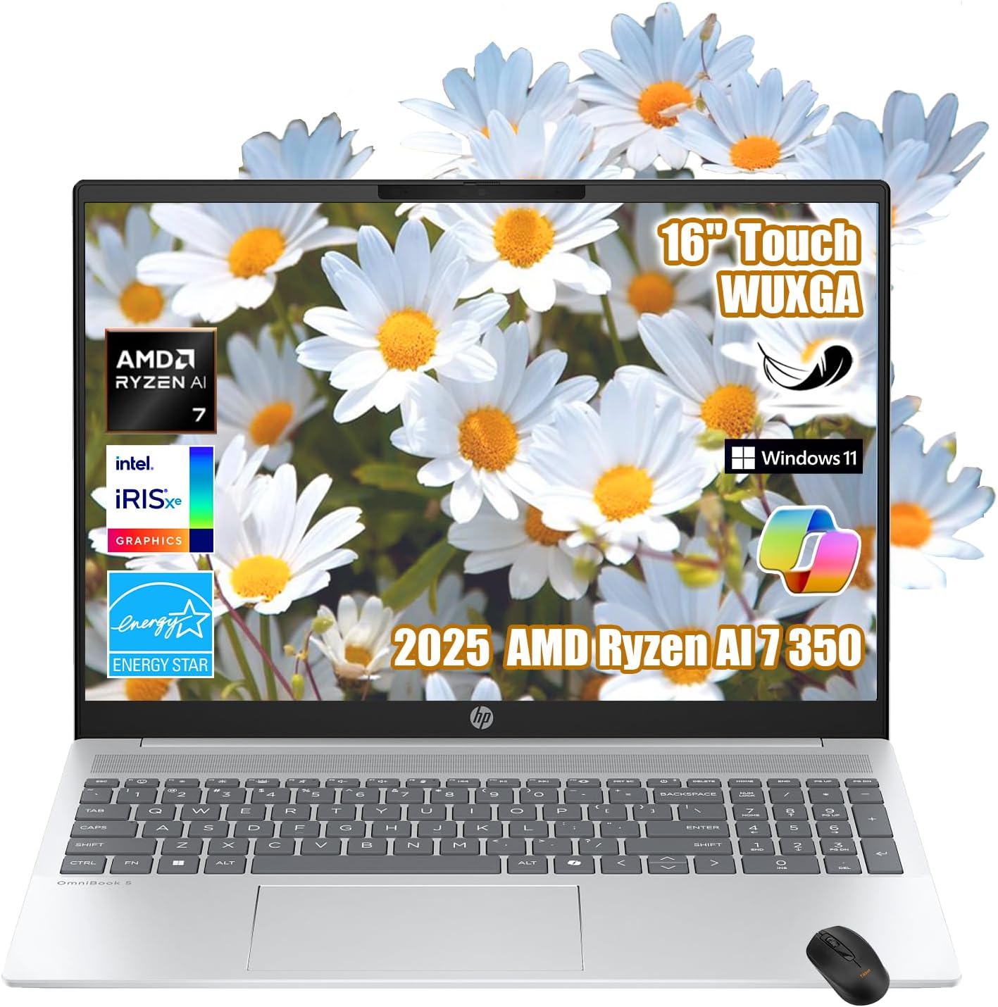 HP OmniBook 5 Copilot+ AI PC, 16" 2K (1920x1200) Touchscreen, 32GB LPDDR5x RAM, 2TB SSD, AMD Ryzen AI 7 350 Up to 5GHz, Backlit KB, Windows 11 Home, W/Mouse 1 HP OmniBook 5 Copilot+ AI PC, 16" 2K (1920x1200) Touchscreen, 32GB LPDDR5x RAM, 2TB SSD, AMD Ryzen AI 7 350 Up to 5GHz, Backlit KB, Windows 11 Home, W/Mouse