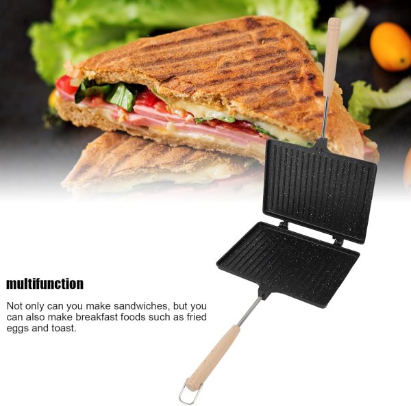 ⁦gernie Sandwich Maker Grill, Aluminum Alloy Non Stick Sandwich Toaster with Removable Wooden Handle Double Sided Sandwich Hand Toaster for Cooking Breakfast, Grilled Cheese⁩ - الصورة ⁦2⁩