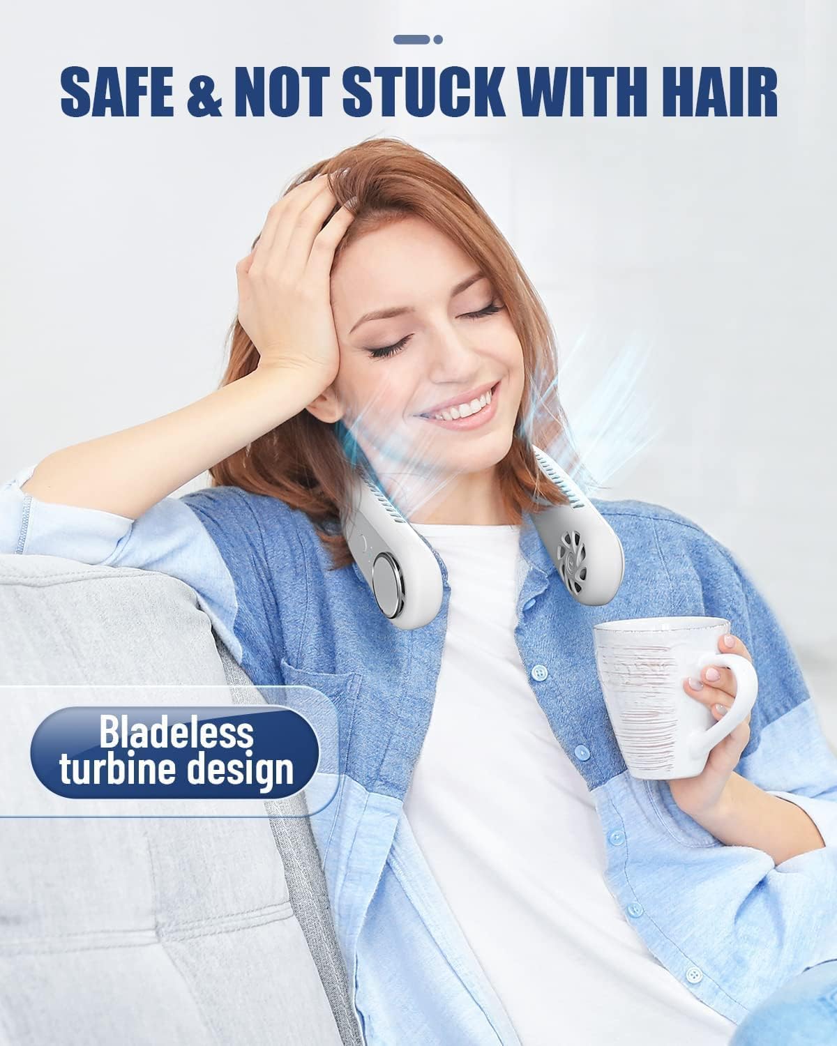 Khazna Bladeless Neck Fan -3600mAh Battery Operated Fan Rechargeable - Personal Portable Fan - 360° Cooling USB Wearable Fan - Low Noise, Up to 9Hrs Use Time Hanging Around Neck Fans (White) 5 Khazna Bladeless Neck Fan -3600mAh Battery Operated Fan Rechargeable - Personal Portable Fan - 360° Cooling USB Wearable Fan - Low Noise, Up to 9Hrs Use Time Hanging Around Neck Fans (White) - الصورة 5