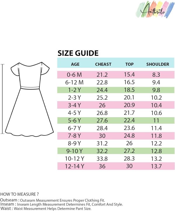 ⁦ANTHRILO Summer Dress for Girls | 100% Cotton, Skin Friendly Fabric | Dress for Girls | Casual Wear | 6 Months-14 Years⁩ - الصورة ⁦6⁩
