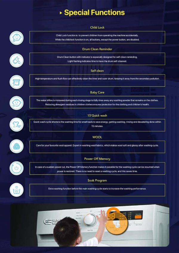 ⁦General Supreme Washing Machine Automatic Front Load 15 KG , Inverter, Dark Silver, GSFL150WH⁩ - الصورة ⁦2⁩