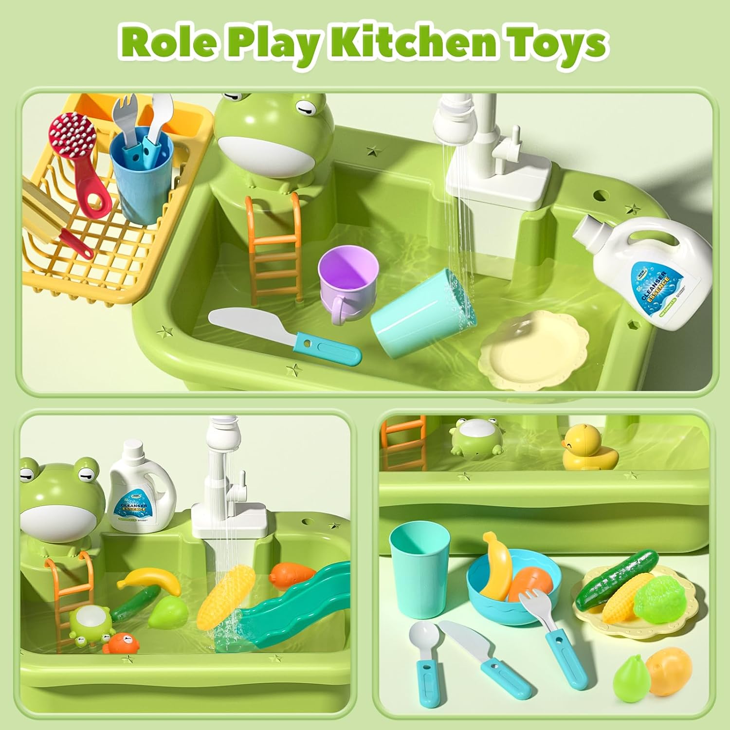 CUTE STONE Play Sink with Running Water, Kitchen Sink Toys with Upgraded Electric Faucet, Play Kitchen Toy Accessories, Pool Floating Fishing Toys for Water Play, Kids Role Play Dishwasher Toy 4 CUTE STONE Play Sink with Running Water, Kitchen Sink Toys with Upgraded Electric Faucet, Play Kitchen Toy Accessories, Pool Floating Fishing Toys for Water Play, Kids Role Play Dishwasher Toy - الصورة 4