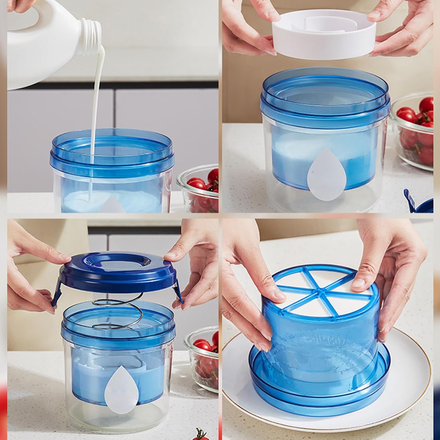 Luocute Yogurt Cheese Maker, Clear Container, Spring Loaded Pressure Plate, Stainless Steel, PP Material, Large Quantities, Reusable Thick Greek Yogurt Whey Separator for Home Kitchen 5 Luocute Yogurt Cheese Maker, Clear Container, Spring Loaded Pressure Plate, Stainless Steel, PP Material, Large Quantities, Reusable Thick Greek Yogurt Whey Separator for Home Kitchen - الصورة 5