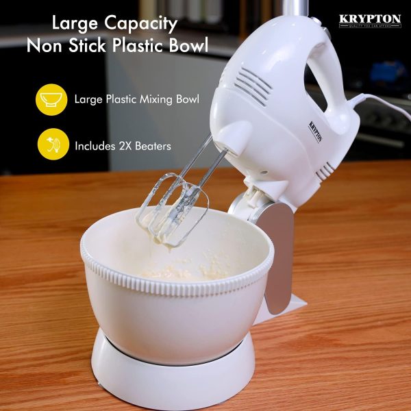 ⁦Krypton Stand Mixer, 250W Mixer with Rotating Bowl, KNSM6242 | 5 Speed Setting | Beaters & Dough Hooks for Easy Egg, Whipping, Mixing Dough, Cookies, Brownies⁩ - الصورة ⁦2⁩