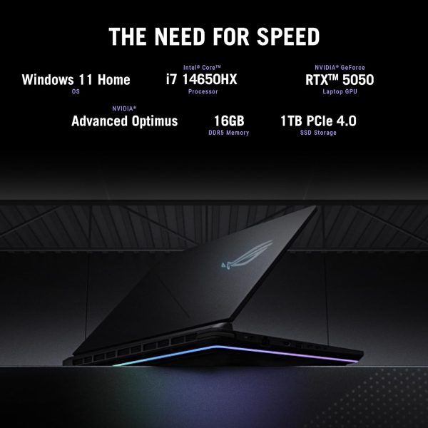 ⁦ASUS ROG Strix G16 (2025) Gaming Laptop, 16” FHD+ 16:10 165Hz/3ms Display, NVIDIA® GeForce RTX™ 5050 Laptop GPU, Intel® Core™ i7 Processor 14650HX, 16GB DDR5, 1TB PCIe Gen 4 SSD, Wi-Fi 7, Win 11 Home⁩ - الصورة ⁦3⁩
