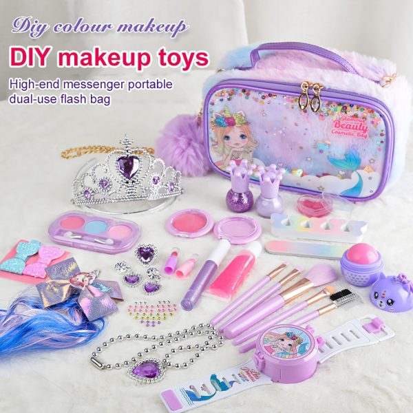 ⁦SCIENISH Kids Children's Makeup Set,Girls Makeup Kit for Girls Princess Make Up Box Nontoxic Cosmetics Kit Toys Pretend Play Makeup (Purple)⁩ - الصورة ⁦3⁩