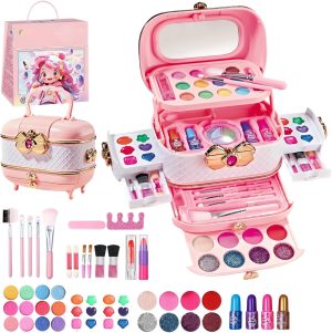 BOOM Kids Makeup Kit for Girls, 54PCS Washable Makeup Set with Portable Case, Safe & Non-Toxic Pretend Beauty Toy Gift for Girls Age 4 5 6 7 8 Years Old (Pink)