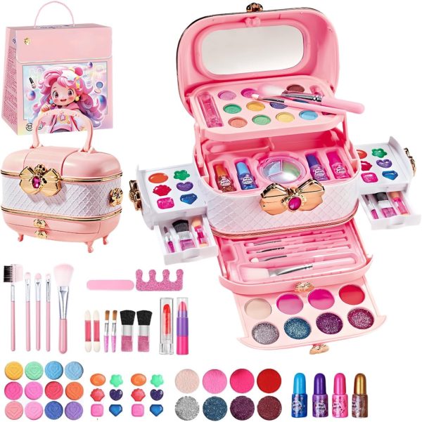 BOOM Kids Makeup Kit for Girls, 54PCS Washable Makeup Set with Portable Case, Safe & Non-Toxic Pretend Beauty Toy Gift for Girls Age 4 5 6 7 8 Years Old (Pink)