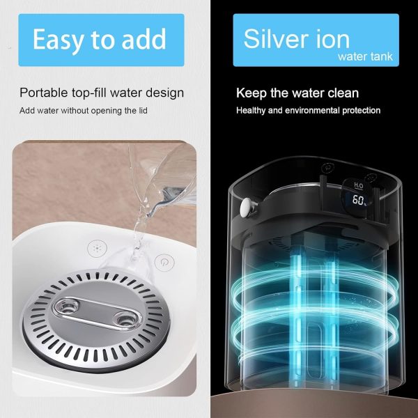 ⁦KASTWAVE Humidifiers for Bedroom, Portable Cool Mist Humidifiers 2L Top Fill Air Humidifier Dual Nozzle Spray Quiet Smart Ultrasonic Humidifiers for Baby, Home, Large Room with Auto Shut Off(Silver)⁩ - الصورة ⁦6⁩