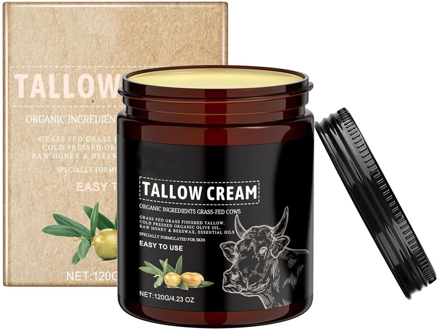 Tallow Cream, Balm Face Moisturizer for to Reduce Fine Lines and Wrinkles, Tallow Balm Natural Skin Care Balm Moisturizer, Facial Sensitive Skin Care (4.23oz)