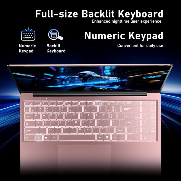 ⁦FUNYET Gaming Laptop, 16 Inch Laptop Computer with Win 11 Pro, 12th Gen N150 Processor(up to 3.6GHz), 16GB RAM 512GB SSD, Backlit Keyboard, FHD 1920 * 1200, Bluetooth. Rose Gold.⁩ - الصورة ⁦5⁩