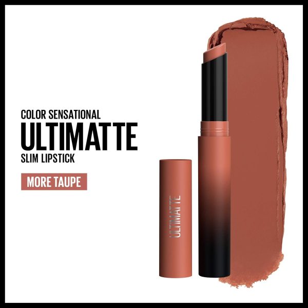 ⁦Maybelline Color Sensational Ultimatte Matte Lipstick, Non-Drying, Intense Color Pigment, More Taupe, Rose Nude, 1 Count⁩ - الصورة ⁦3⁩