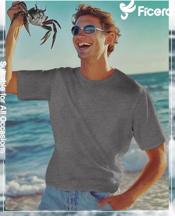 ⁦Ficerd Men's Big and Tall Shirt Short Sleeve Summer Cotton Tee Crew Neck Oversize Top Casual Loose Fit Knitted T Shirt M-7XL⁩ - الصورة ⁦7⁩