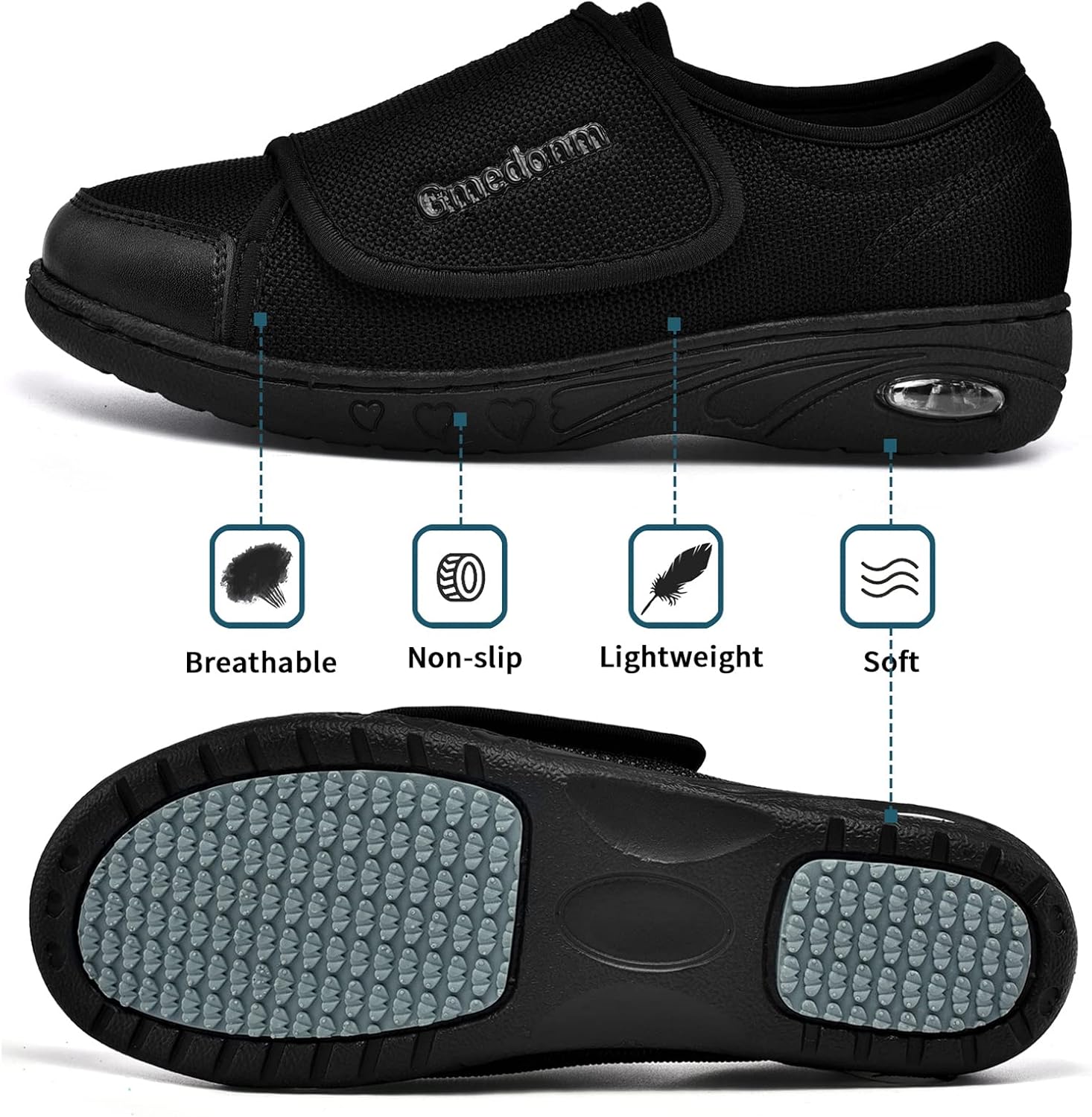 Gmedonm Women's Wide Shoes with Adjustable Lightweight for Diabetic Edema Plantar Fasciitis Bunions Arthritis Swollen Feet Air Cushion Bottom Fattening and Widening Elderly Shoes 4 Gmedonm Women's Wide Shoes with Adjustable Lightweight for Diabetic Edema Plantar Fasciitis Bunions Arthritis Swollen Feet Air Cushion Bottom Fattening and Widening Elderly Shoes - الصورة 4