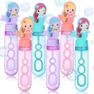 Montchi 24 Pack Mermaid Bubble Wands for Kids Bubbles Party Favors Mini Bubbles Bulk Birthday Gift Classroom Prize Mermaid Pinata Filler Goody Bag Stuffer Girl Summer Beach Little Mermaid Party Favors