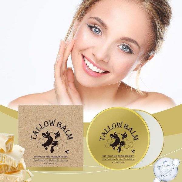 ⁦Beef Tallow for Skin Moisturizer, Tallow and Honey Cream Face, Organic Beef Tallow Balm with Castor Oil, Honey Beeswax, Grass Fed Tallow Balm for Face And Body, Hydrating, 3.53 oz⁩ - الصورة ⁦2⁩