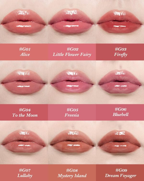 ⁦Flower Knows Midsummer Fairytales Lip Gloss-Glowy Moisturizing Coating Lip Lacquer-Hydrating Tinted Lip Oil for Girls & Women-Vegan & Cruelty Free - 0.17Fl Oz (G04 To the Moon, 5 ml)⁩ - الصورة ⁦3⁩