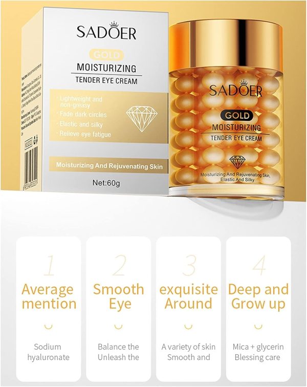 ⁦XC XICN SADOER Golden Moisturizing & Tender Anti-Wrinkle Eye Cream 60g / Improve Dark Circles and Eye Edema & Deeply Moisturize & Smooth and Tender Skin & Remove Eye Lines⁩ - الصورة ⁦2⁩