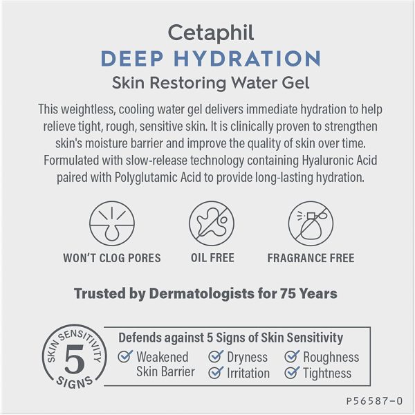 ⁦Cetaphil Deep Hydration Skin Restoring Water Gel with Hyaluronic and Polyglutamic Acid, Face Moisturizer, 72 Hour Hydration, For Dry, Dehydrated Sensitive Skin, Fragrance Free, 1.7 oz, Fragrance Free⁩ - الصورة ⁦3⁩
