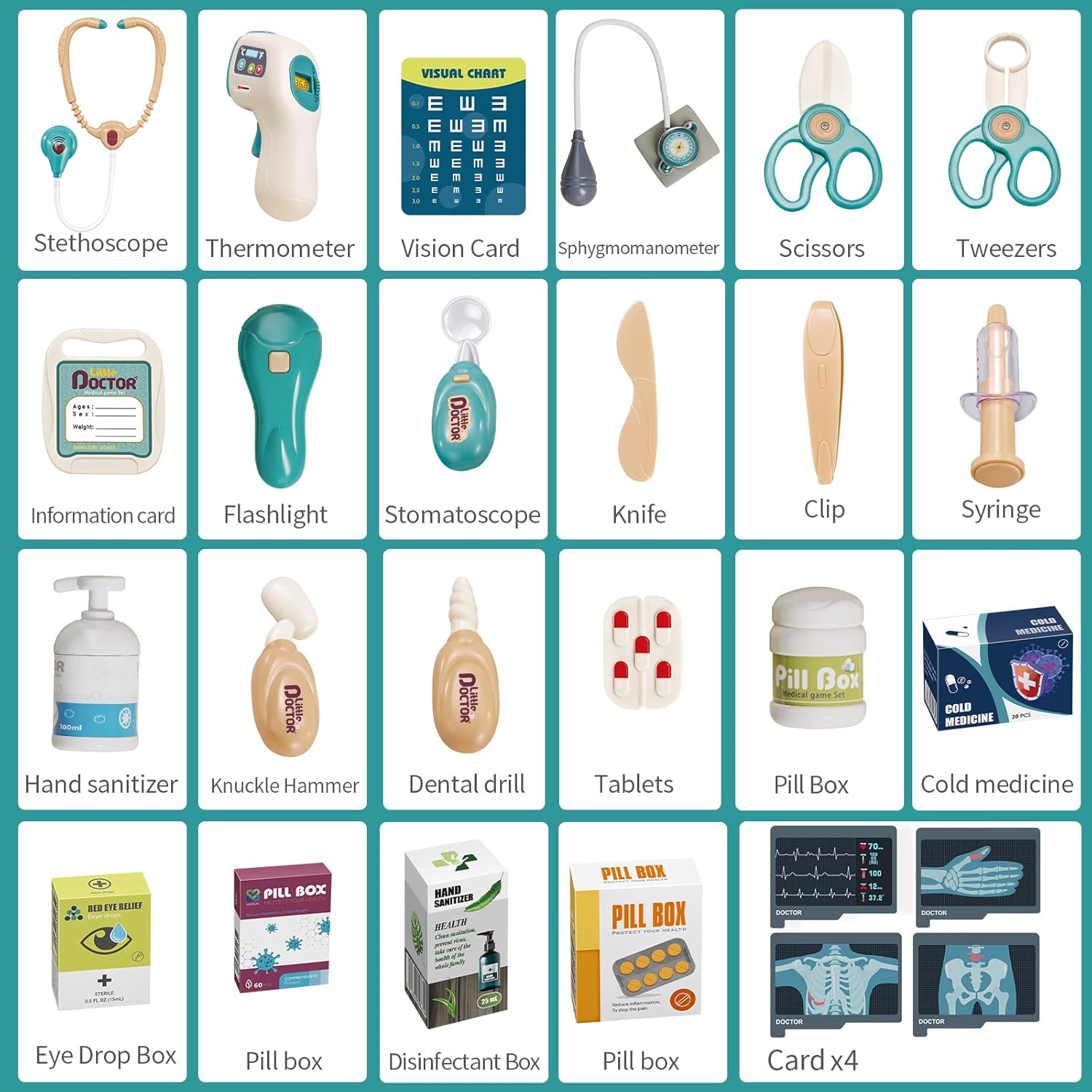 Deejoy Toy Doctor Kit for Kids, Pretend Medical Station Set for Boys & Girls, 26 Accessories Mobile Cart with Lights and Thermometer, Kids Doctor Kit for Toddlers 3-5 Years Old 6 Deejoy Toy Doctor Kit for Kids, Pretend Medical Station Set for Boys & Girls, 26 Accessories Mobile Cart with Lights and Thermometer, Kids Doctor Kit for Toddlers 3-5 Years Old - الصورة 6