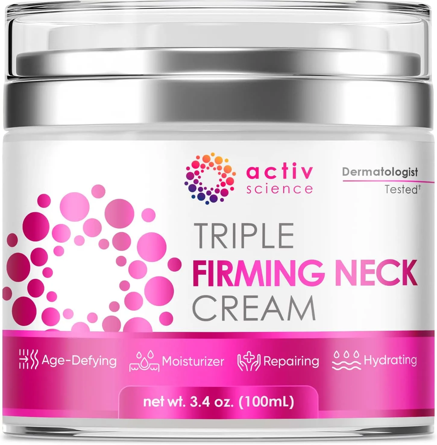 ACTIVSCIENCE Neck Firming Cream - Natural Anti-Aging Facial Moisturizer with Retinol Collagen & Hyaluronic Acid - Day & Night Anti-Wrinkle Cream - Firming, Hydrating Face Cream - 3.4Oz