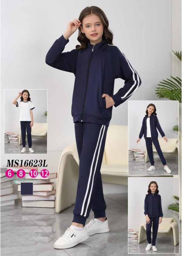 ⁦Girls 3 Piece Outfits Sweatsuit Zip Up Sweatshirt, T-shirt and Sweatpant,Tracksuit Athletic Jogger Sets, material of high quality⁩ - الصورة ⁦2⁩