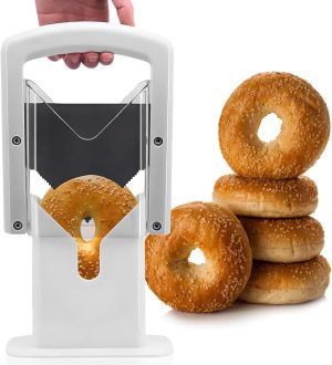 Tazweeq Bagel Cutter Slicer, Stainless Steel Adjustable Blade Cutter Slicer, Ergonomic Design Kitchen Bread Slicing Gadget, Ideal for Home and Commercial Use（White）