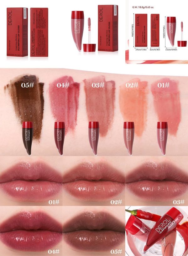 ⁦Mirror Lip Gloss, Moisturizing Long Lasting Liquid Lipstick with Essential Oil and Peppermint, Full Coverage Lip Glaze for Women-Red⁩ - الصورة ⁦6⁩