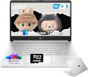 HP 2025 Student Business Laptop Computer - w/1 Year Office 365, 16GB RAM, 128GB UFS & 256GB SD Card, Ai Copilot Intel 4-Core Processor, HD Display, Windows 11 Pro(Silver)